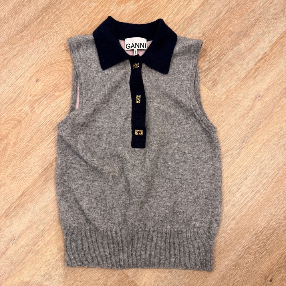 GANNI Cashmere Mix Sleeveless Polo